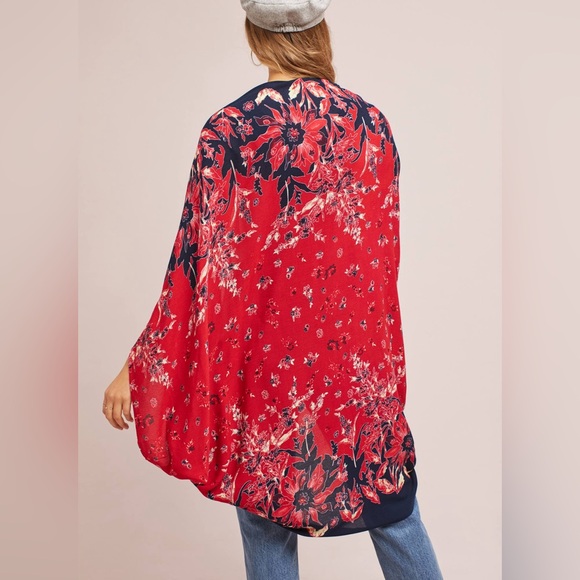 Anthropologie | Floreat In-The-Shadows Cocoon Kimono Floral Red Navy O/S - Picture 2 of 6